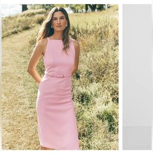Ann Taylor Pink Belted Sheath Midi Dress